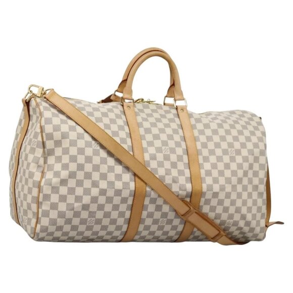 LOUIS VUITTON Damier Azur Keepall Bandouliere 55 Boston Bag N41429 Auth BD1851AV - Picture 1 of 16
